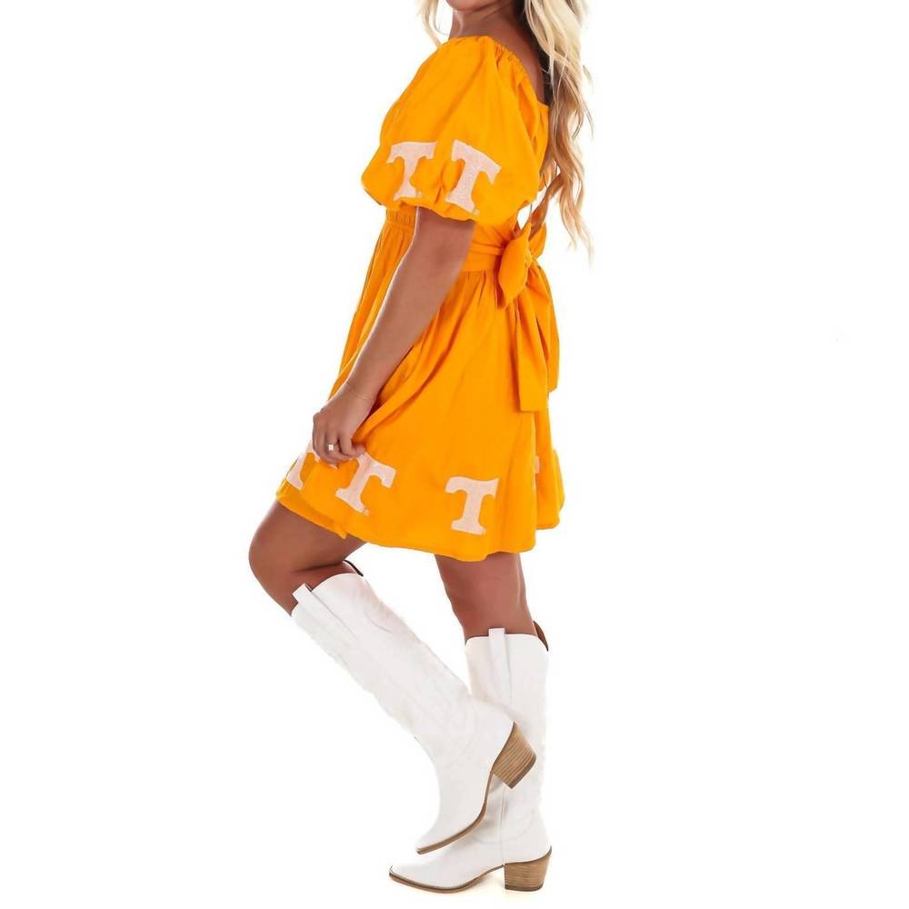 NEW STEWART SIMMONS university of tennessee puff sleeve mini dress in orange - Picture 2 of 10